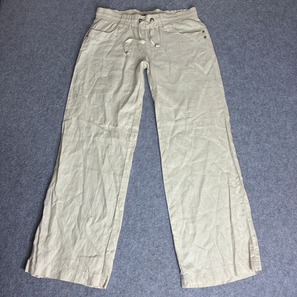 Vintage Guess Mens 32x30 Beige 100% Linen Drawstring Relaxed Casual Beach Pants